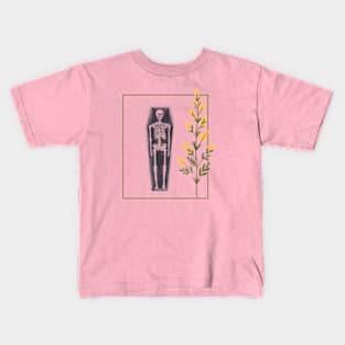 Coffin and Wildflowers - Minimalist Collage Art Kids T-Shirt